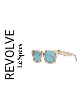 NWT Revolve x Le Specs Whiptrash Sunglasses in Sand & Aqua Blue Mono